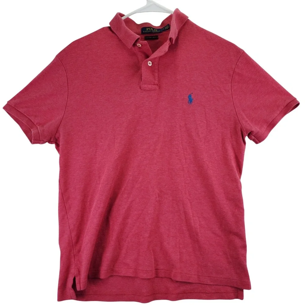 Polo‎ Ralph Lauren Mens Custom Slim Fit Polo Shirt Pink Heather Blue Pony Size M